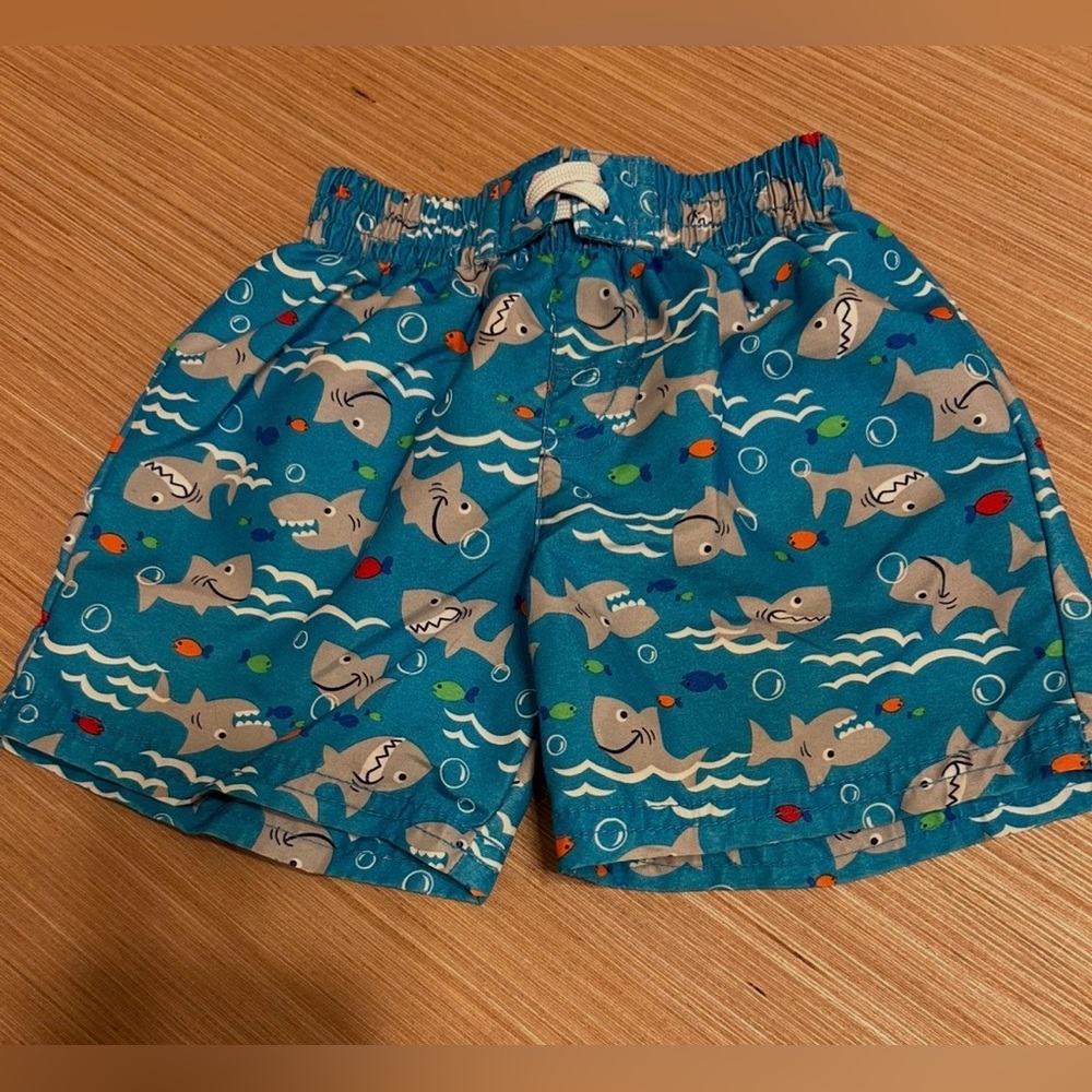 BabyShark Print Kids Swim Shorts - Blue Size 6-9 mos Child